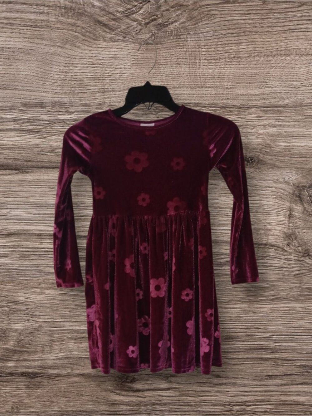 Jumping Beans Girls Velvet Floral Dress Size 6 Long Sleeve Burgundy